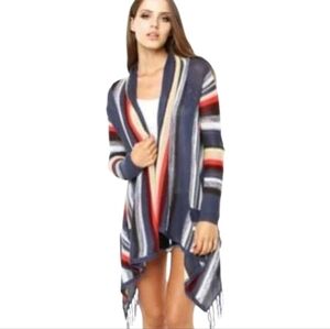 Billabong Rainbow Multicolored Stripe Fringe Open Knit Cardigan Boho Beach Large